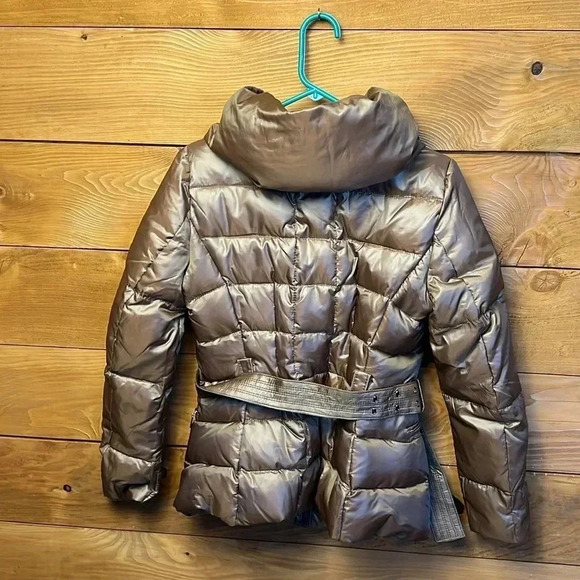 Zara woman down and Feather jacket Coat md gold high collar warm Belted Winter - Picture 6 of 8